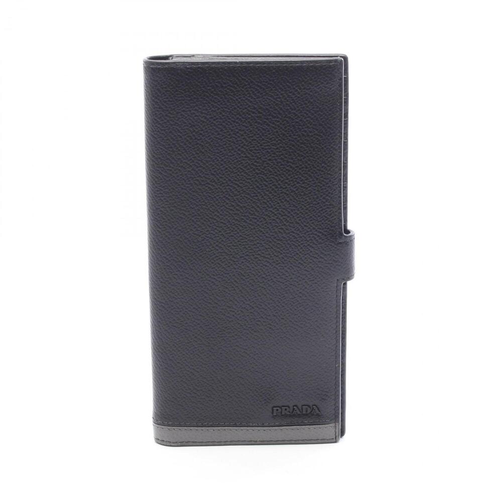 Prada bi-fold long wallet, leather, men's, black/gray.